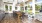 a dining room with a wood floor